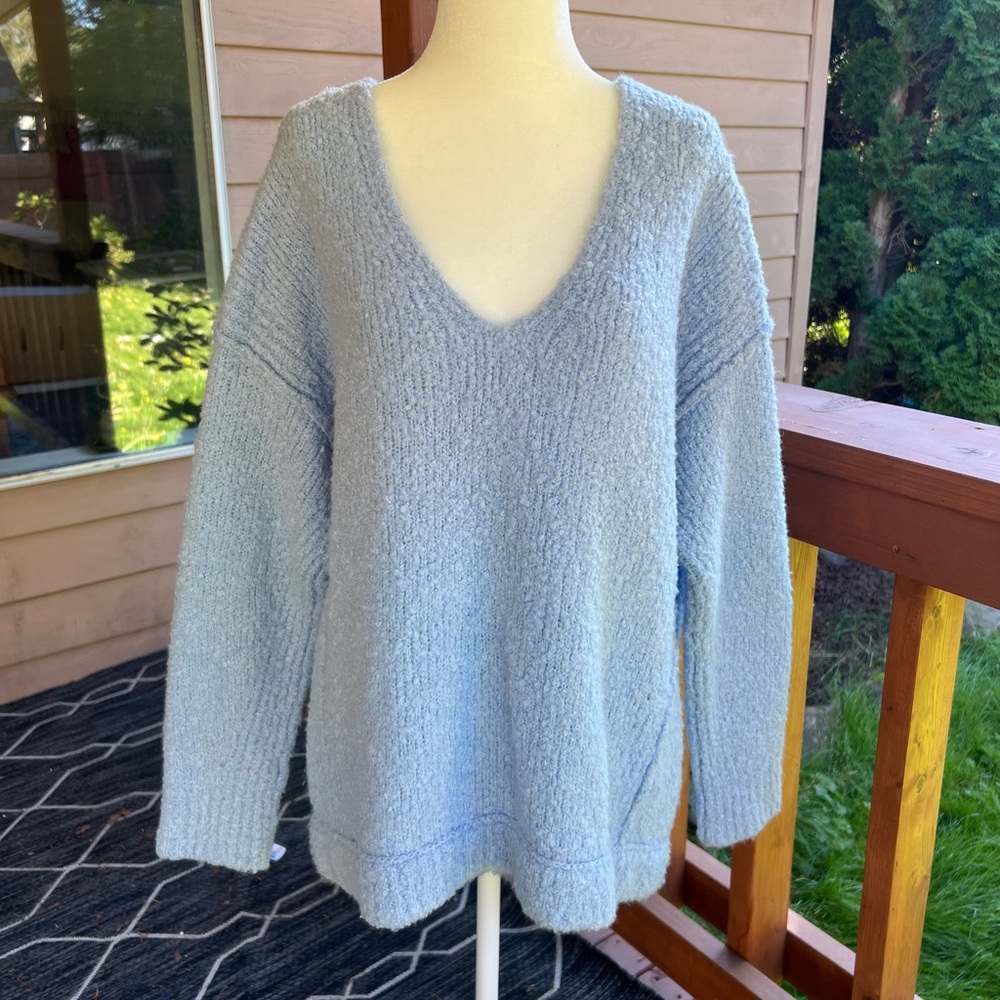 Free People Light Blue V-Neck Sweater